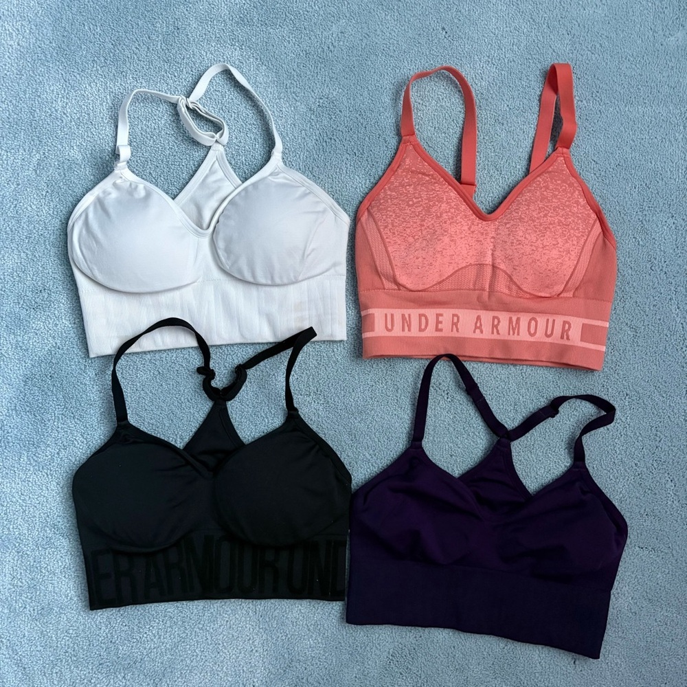 Under Armour Seamless Sports Bras Bundle Set - White, Orange, Black, Purple Lot